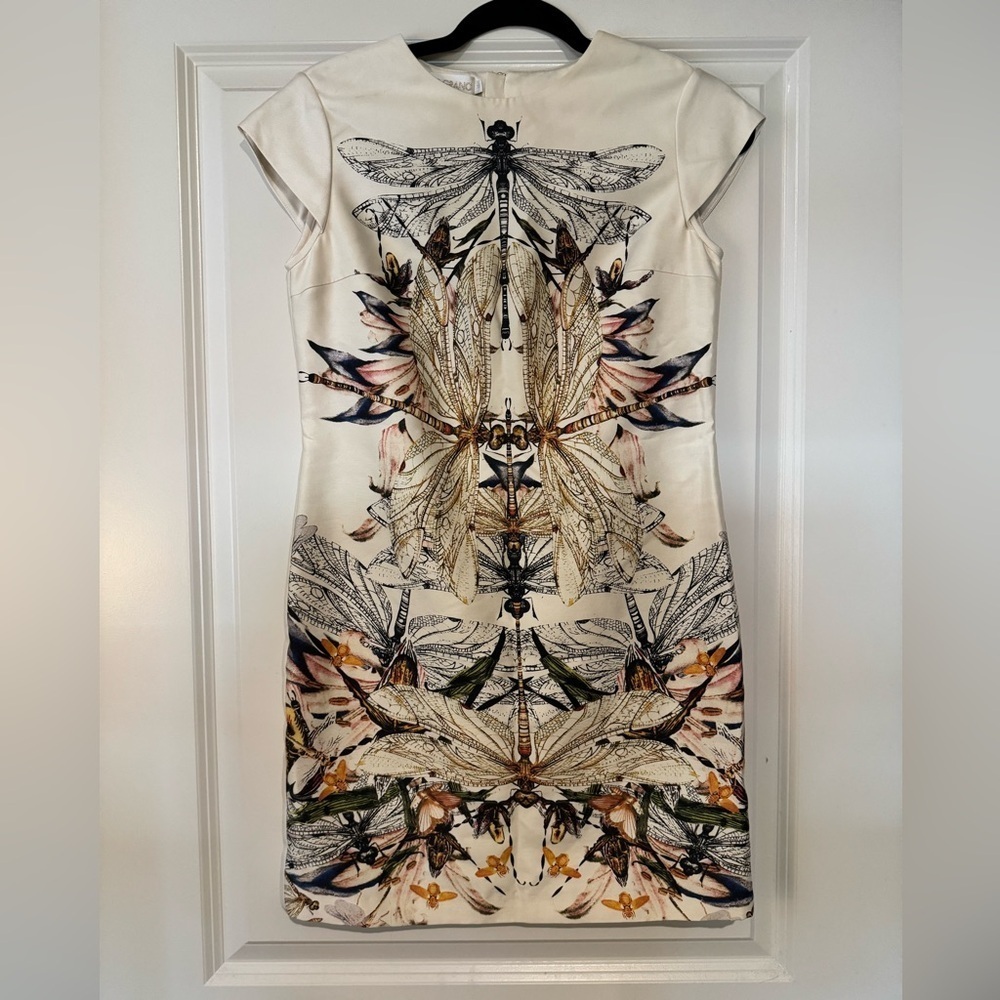 NEW Farro Grano Dragonfly Cap Sleeve Mini Dress Silk Wool Blend Cream NWOT - Picture 1 of 5